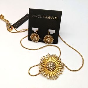 Vince Camuto Flower Necklace and Earrings Gold-tone Jewelry Set.